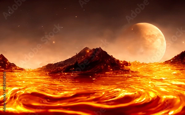 Obraz volcanic lava fire scape