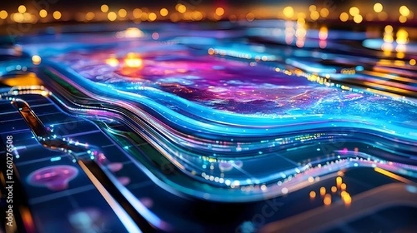 Fototapeta Abstract Tech Data Flow, Neon Lights - Abstract technology