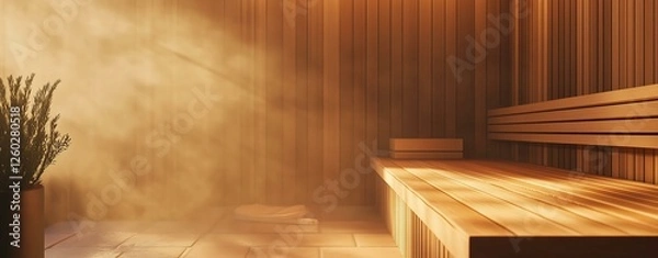 Fototapeta Warm wooden sauna with calming atmosphere.