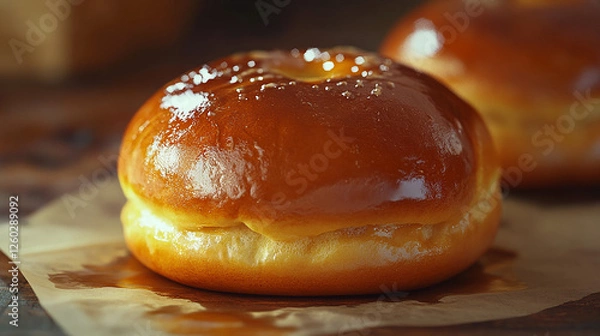 Fototapeta A soft and fluffy brioche bun with a glossy buttered
