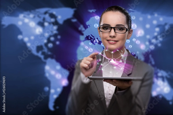 Fototapeta Young businesswoman in social networks concept