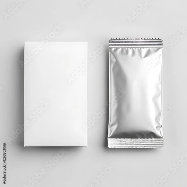 Obraz Foil Pouch and Box Packaging Mockup