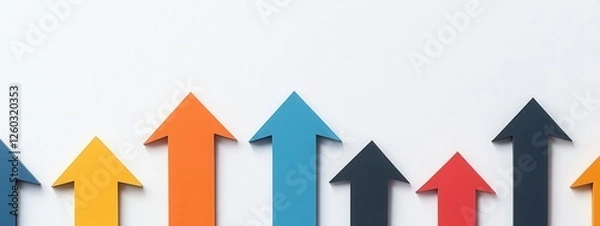 Fototapeta Infographic Arrows Design, a visually engaging row of contrasting shapes on a clean white background, ideal for presentations and reports