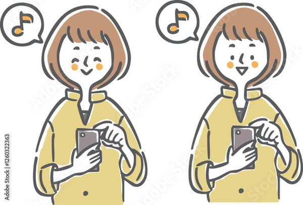 Fototapeta スマホを操作してご機嫌な女性　上半身　ベクター