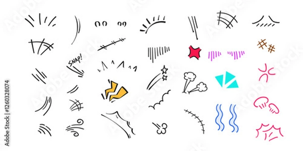 Fototapeta Manga expression effects collection,emotion line and effects,Hand Drawn,Cartoon effects,Visual effects elements set,  