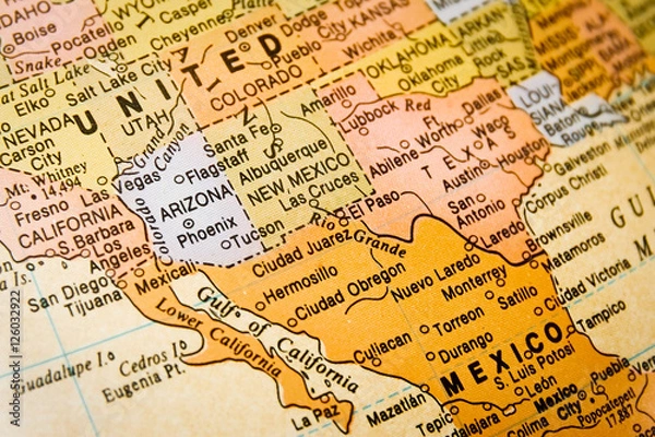 Obraz Map of United States and Mexico Border