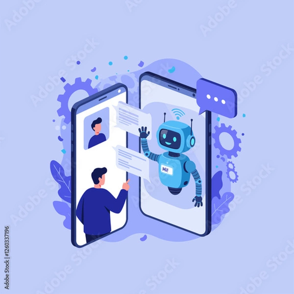 Fototapeta Chatbot Interaction on Smartphones with Person Engaging in Conversation