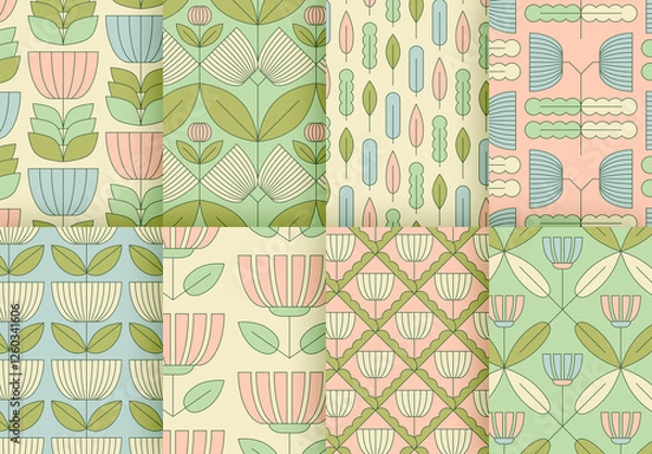 Fototapeta Seamless Pattern Set with Abstract Flowers and Leaves