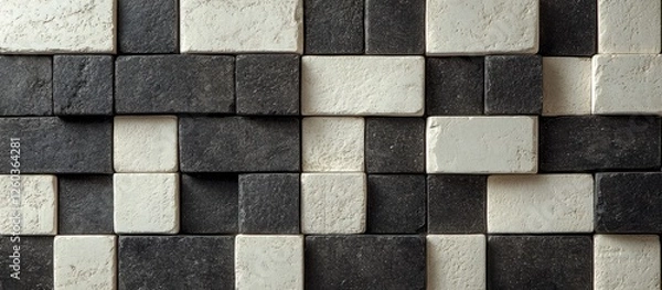 Obraz Stunning black white and gray brick arrangement creating a visually captivating texture for architectural design and interior decoration.