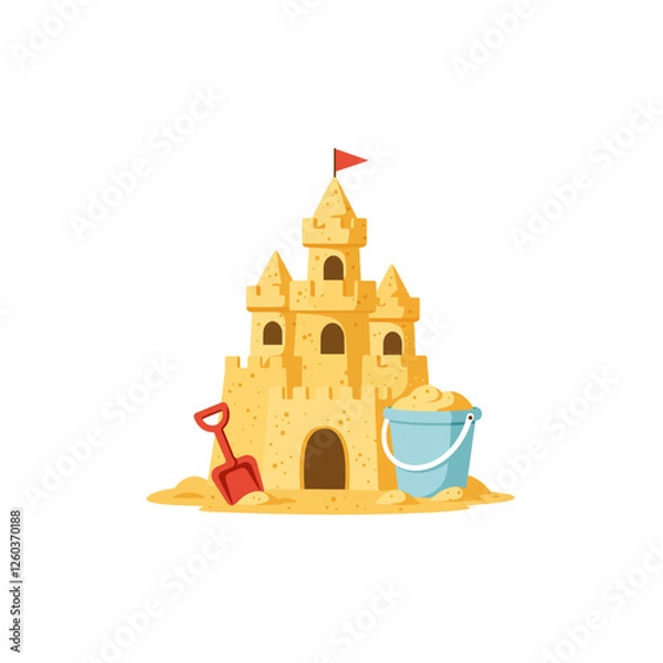 Fototapeta Building Sandcastle with Bucket and Shovel on Beach Summer Fun