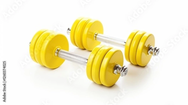 Fototapeta Yellow Dumbbells Isolated on White Background Exercise Equipment