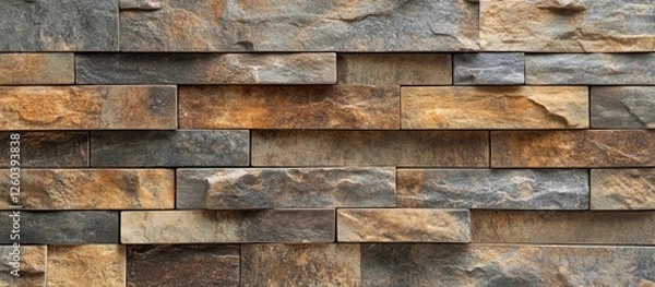 Fototapeta Textured brown and gray stone wall background suitable for interior design or architectural projects showcasing rustic elegance and warmth