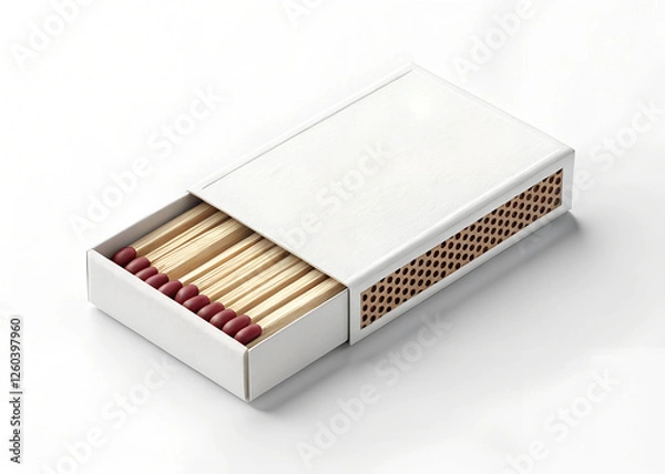 Fototapeta A white matchbox is open to reveal the matches inside.
