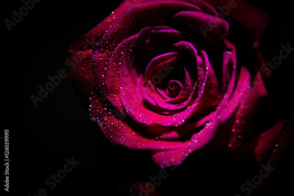 Obraz Fully open red rose on black background