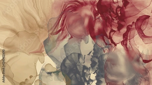 Fototapeta Abstract art red yellowy paint on white background with watercolor grunge texture. Colorful alcohol ink drawing effect. Illustration design template for wedding invitation menu, rsvp.