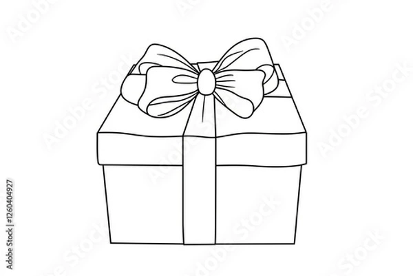 Obraz Gift box with bow outline coloring book page line art drawing.