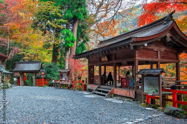 Obraz Kifune Shrine in Kyoto, Japan with beautiful autumn scenery. The shrine is dedicated to the god of water and rain and believed to be the protector of those at sea