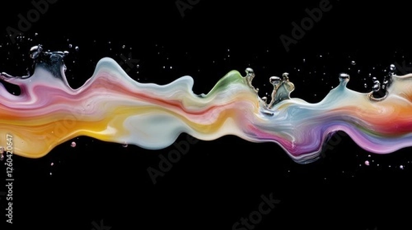 Fototapeta Colorful liquid stream, abstract art, black background, design element