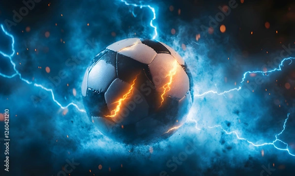 Fototapeta A football with lightning bolts swirling around it, representing the speed 