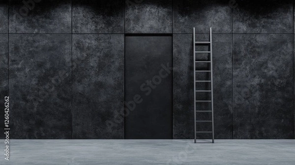 Obraz Minimalist Dark Wall with Ladder and Abstract Doorway Concept