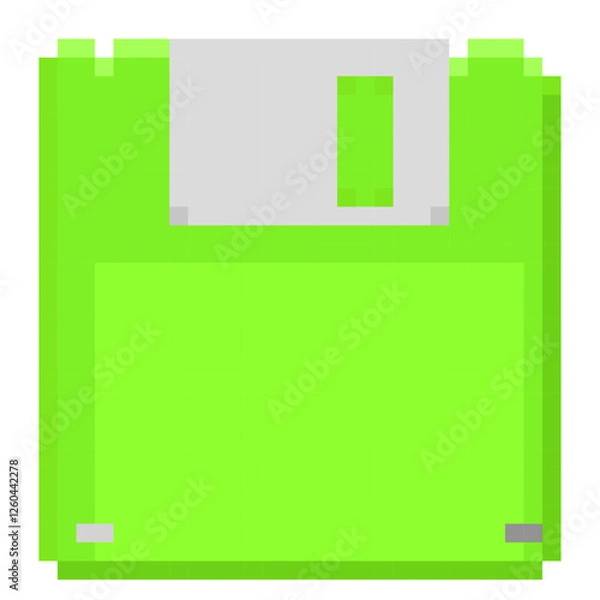 Obraz レトロでかわいい黄緑色のフロッピーディスクのドット絵アイコン