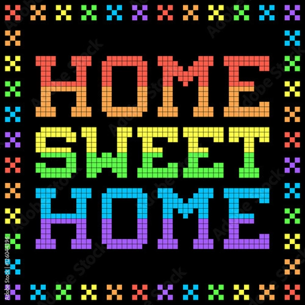 Obraz 8-bit Pixel Rainbow Home Sweet Home Sign