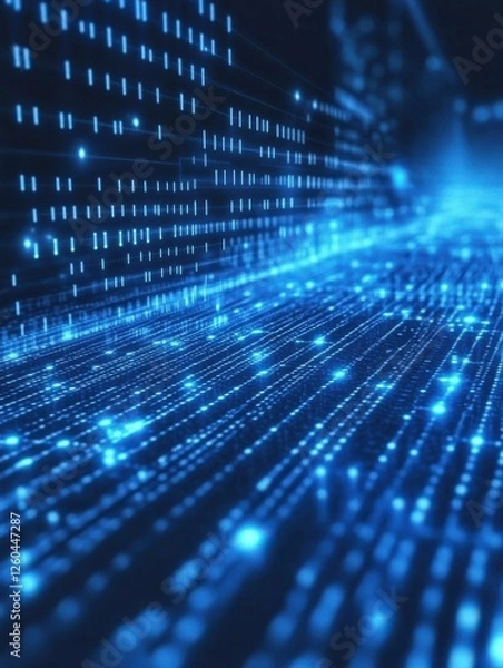 Fototapeta Blue virtual technology background with lines and grids