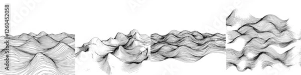 Fototapeta Vector illustration of hand-drawn abstract mountain landscapes showcasing layered peaks and valleys in a minimalist style