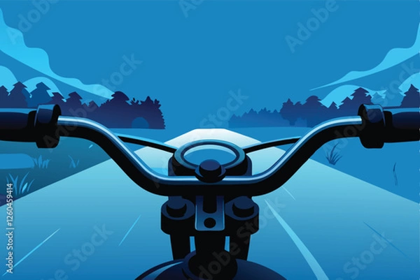 Fototapeta Close-up of motorcycle handlebars, focusing on the grips and controls, with a blurred background showcasing a scenic open road.