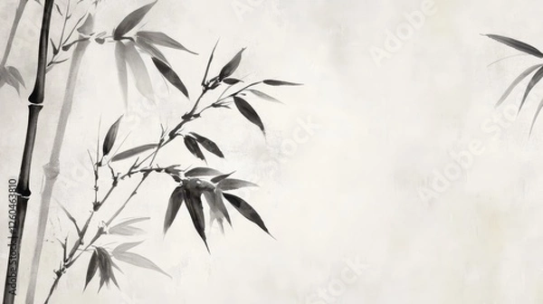 Fototapeta Hand-drawn botanical background with wispy floral elements on paper