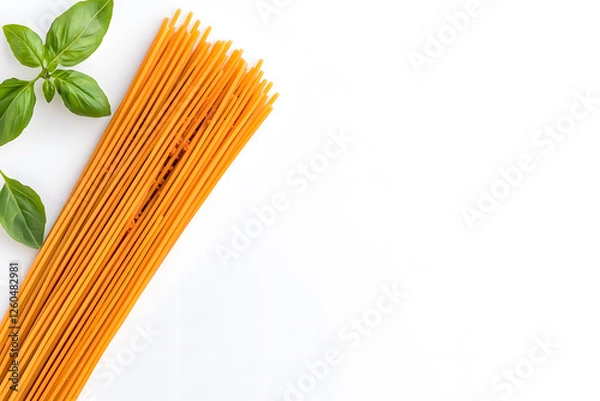 Fototapeta Top view raw spaghetti isolated on white background
