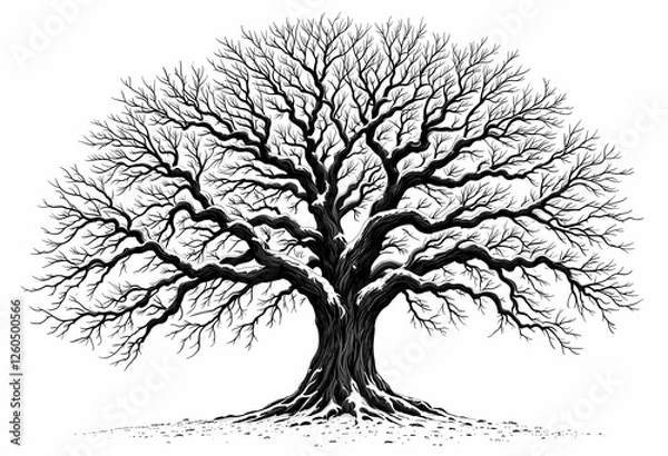 Obraz Majestic Winter Tree With Intricate Branches in a Snowy Landscape. Generative AI