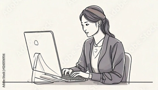 Obraz パソコンを操作をする女性