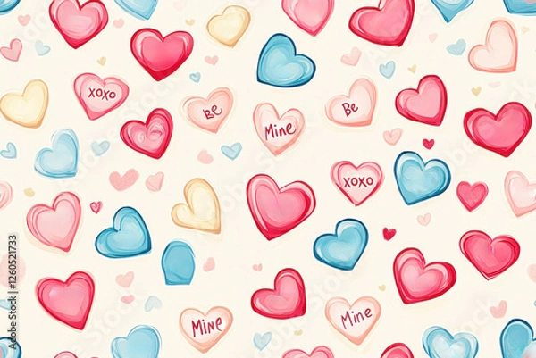 Fototapeta Colorful seamless pattern with artistic candy hearts for Valentine's Day
