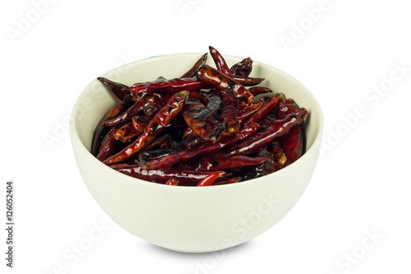 Obraz Roested dried red chili pepper in cup on white background