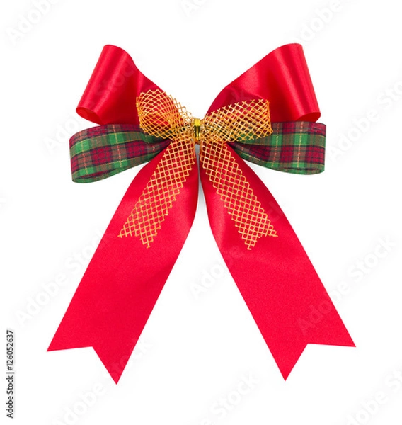 Obraz Red ribbon bow isolated on white background
