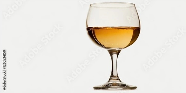 Obraz Elegant wine glass filled with amber liquid on a light background