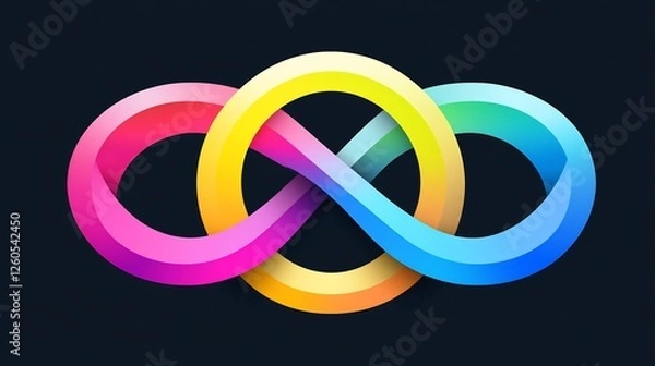 Fototapeta Vibrant rainbow infinity symbol gracefully intertwines against dark background. AI Generated
