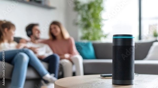 Fototapeta Smart Speaker Enhancing Family Time in the Living Room with Modern Technology
