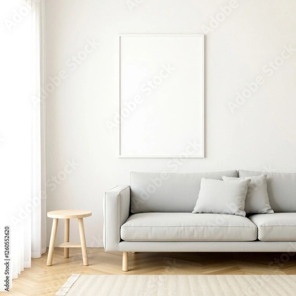 Obraz light gray sofa against white wall in minimalist interior