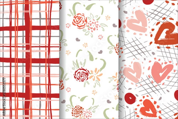Obraz Valentines Day Background and wallpapers hearts lines an flowers patterns