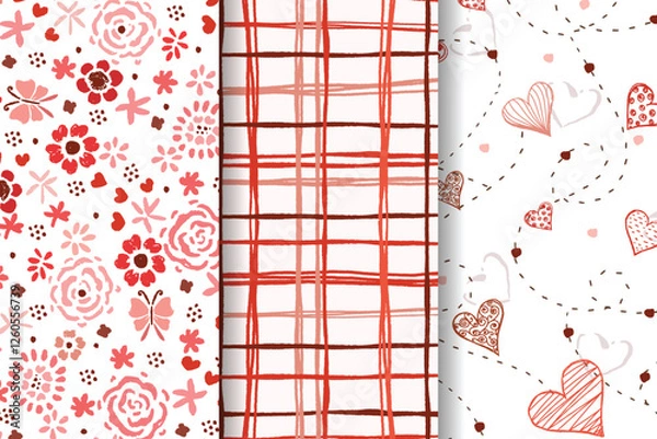 Obraz Red Velvet Valentines Day wallpapers Floral Line Heart And Butterflies Patterns