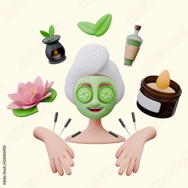 Fototapeta Set of 3D elements for spa concepts, compositions in fun style