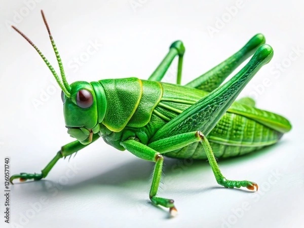 Fototapeta Close-up Green Grasshopper Toy Isolated on White Background -  Perfect for Children's Product Photography