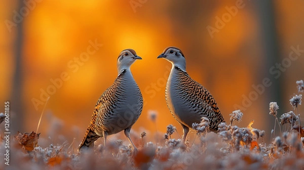 Fototapeta Two Partridges in a Warm Autumn Glow
