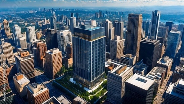 Obraz Vibrant cityscape featuring modern office building among skyscrapers