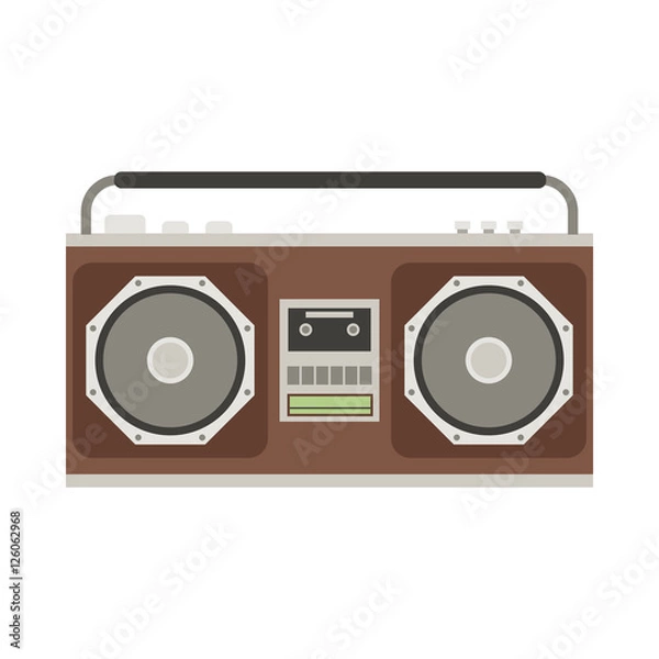 Fototapeta Retro tape recorder vector illustration. Vintage cassete record player isolated on white.
