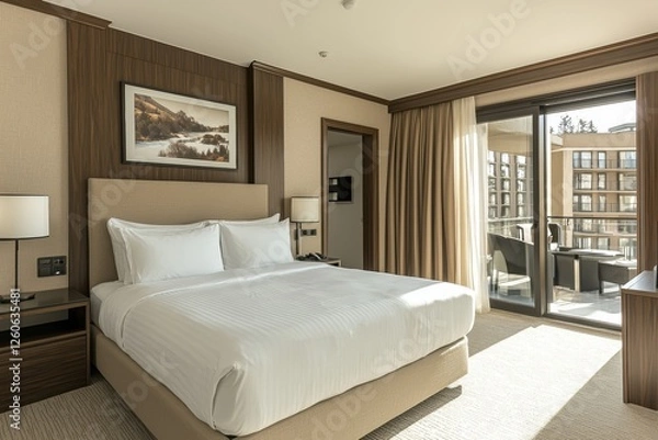 Obraz Luxurious hotel suite experience mountain view interior photography modern setting aesthetic appeal high fidelity visuals