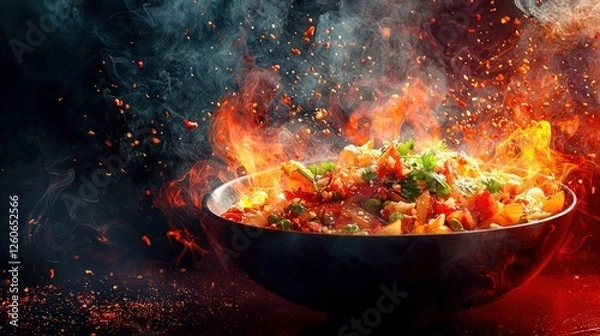 Fototapeta Realistic Thai Food with Colorful Spices and Smoke in Captivating Photography