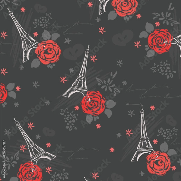 Obraz Winter Nights And Love is in the Air Eiffle Tower and Red Roses Pattern